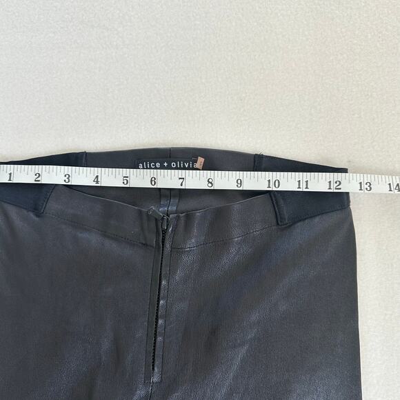 Alice & Olivia 100% Leather Zip Front Black Stretch Skinny Pants Leggings US 2 - Picture 10 of 13